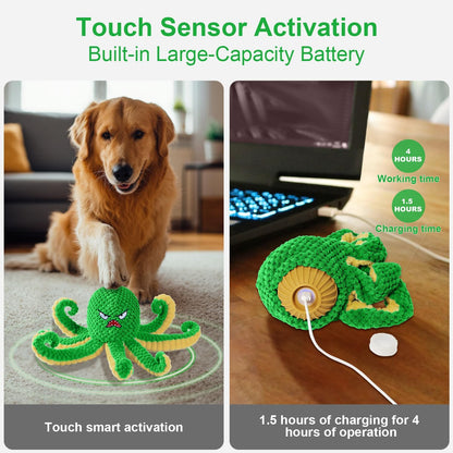 Interactive Dog Toys Octopus,Durable Automatic Jumping Dog Toy to Keep Them Busy,Squeaky Moving Tug of War Doggie Toy,USB Rechargeable Puppy Toys (Green)