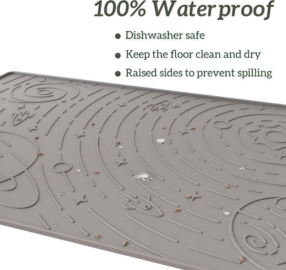 OHMO Dog Food Mat, Silicone Waterproof Cat Food Mat, Non-Skid Spill Proof Pet Feeding Mat for Food and Water, Easy to Clean Dog Placemat(Grey, 23.6" x 15.8")