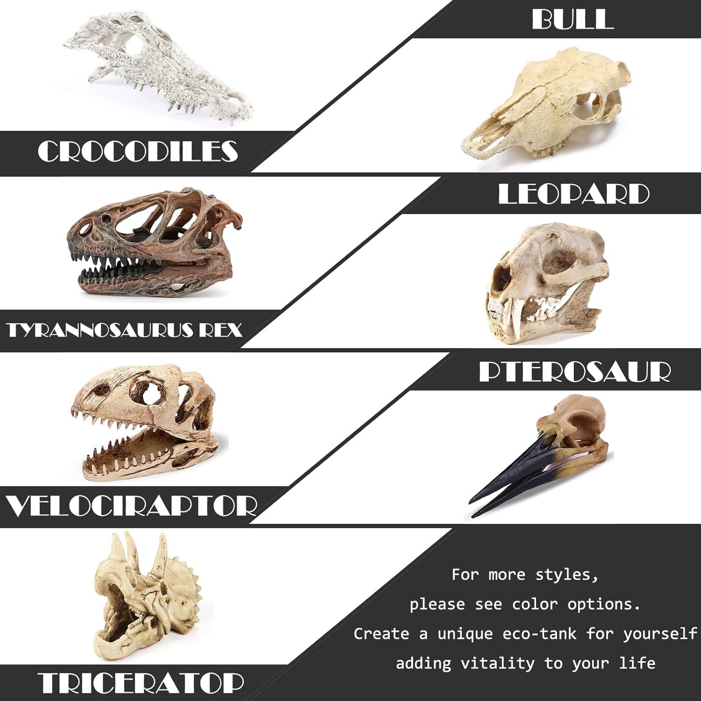 Skull Fish Tank Decorations Dinosaur Bones Snake Hideout Cave Animal Reptile Ornament Halloween Décor for Terrarium Aquarium Large Betta Tarantula Decor