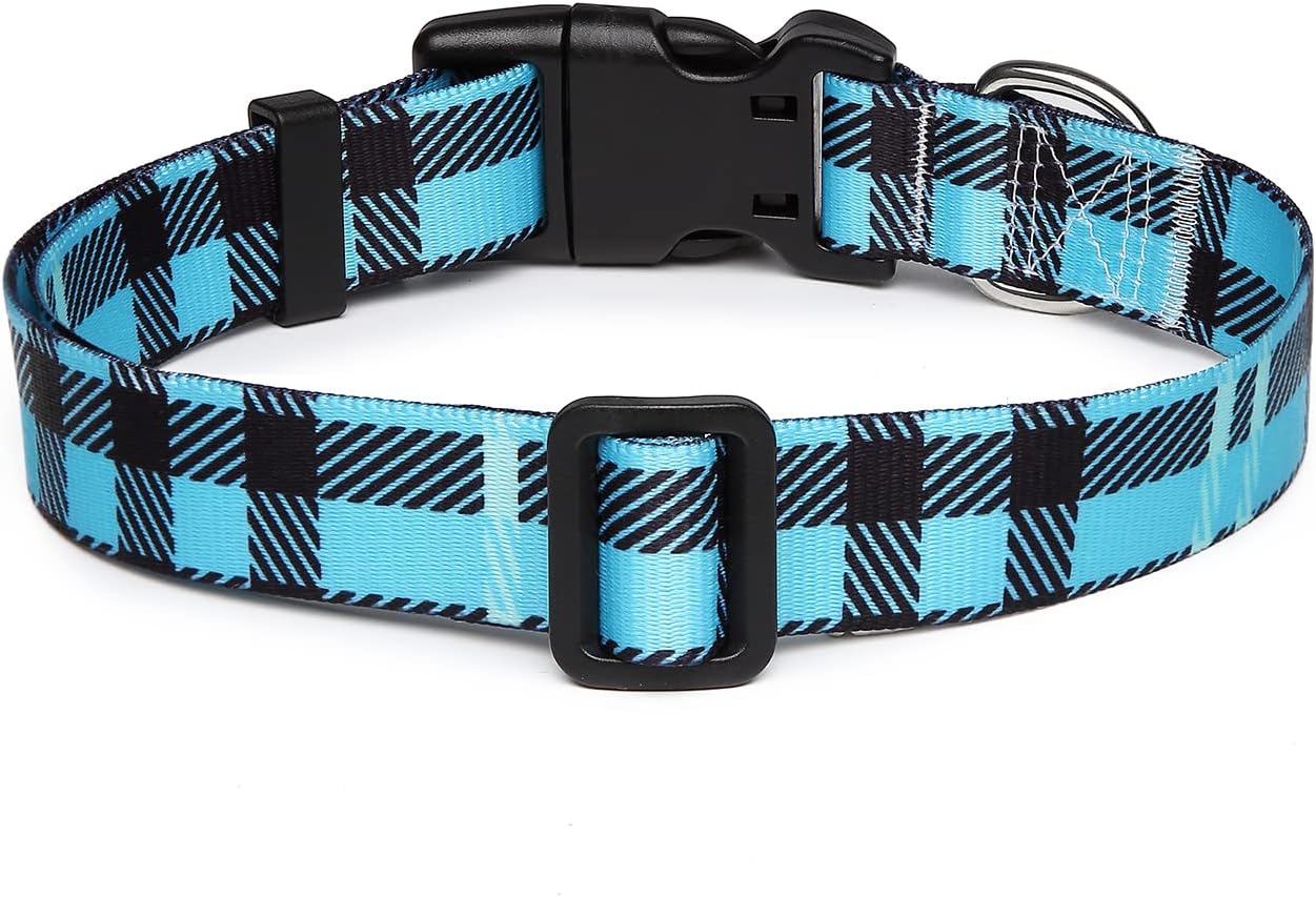 Mercano Adjustable Dog Collar - Special Design Patterns, Soft Nylon Comfortable Durable Pet Collar for Small Medium Large Dogs (XS, Blue Plaid)