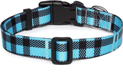 Mercano Adjustable Dog Collar - Special Design Patterns, Soft Nylon Comfortable Durable Pet Collar for Small Medium Large Dogs (S, Blue Plaid)
