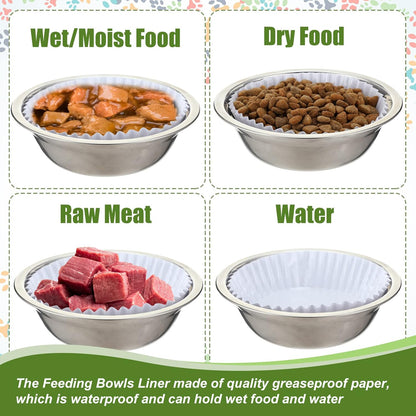 meekoo 600 Pcs Large Pet Disposable Feeding Bowls Liner Bulk Cat Food Bowls Small Paper Dish Paper Liner for Small Dogs Cats Dish Wet Food Feeding Station(White,Classic)