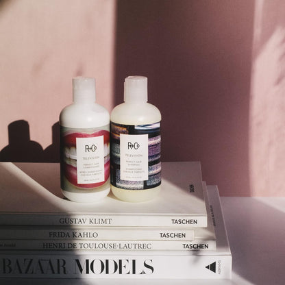 R+Co Television Perfect Hair Shampoo & Conditioner Set + Sample (0.5oz) | Lightweight + Smoothing + Volume | Vegan + Cruelty-Free | 8.5oz (pack of 2)