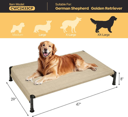 Veehoo Cooling Outdoor Dog Bed, Heavy Duty Elevated Pet Bed with Washable & Breathable Teslin Mesh, Non-Slip Silicon Feet, Dog Cot Bed with Support Hem, 47" x 29", Beige Coffee, CWC2433