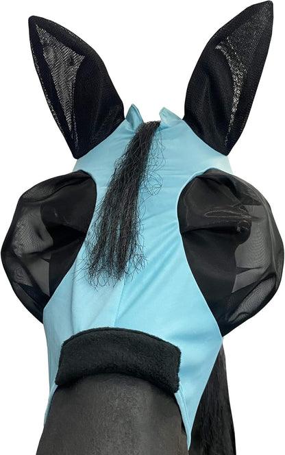 Horse Mesh Fly Mask with Ears, Soft Lycra Mesh Mask Anti-UV with Ears Pacific Blue, Full