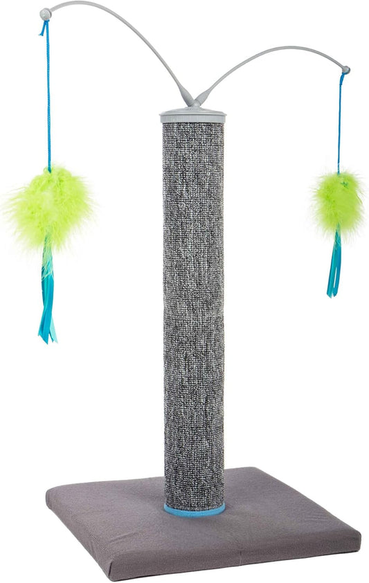 SmartyKat Scratch 'N Spin Carpet Cat Scratching Post with 2 Spinning Wand Toys, Plus 2 Replacement Wands - Gray & Blue