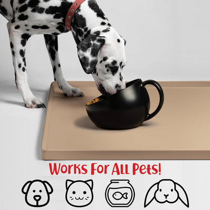 DogBuddy Non-Slip Silicone Food Mat for Dogs (XXL: 32" x 24", Taupe) - Waterproof, Nonslip Dog Feeding Mat with Raised Edges