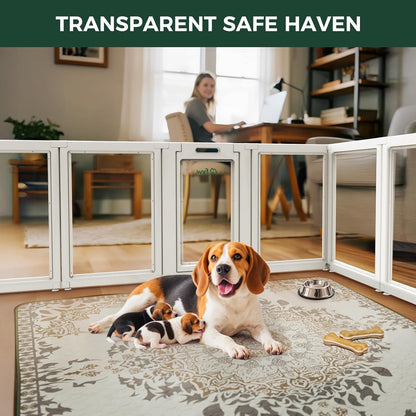 FXW AuraSpace Acrylic Indoor Unleashed Dog Playpen for Medium Dogs, 35 Inch, 6 Panels, White