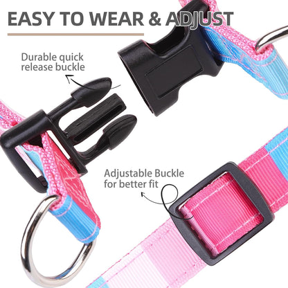 PUPTECK No Pull Dog Harness Soft Adjustable Basic Nylon Step in Puppy Vest Outdoor Walking with ID Tag, Striped Pink, M