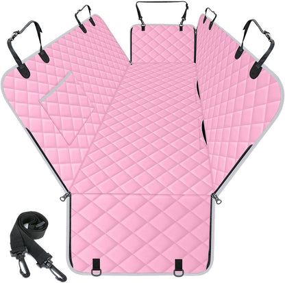 Waterproof Dog Car Seat Cover for Back Seat - Durable, Scratch Proof Pet Hammock with Nonslip Design & Storage Pockets, Fits Cars, SUVs, Trucks - L, Pink/Grey