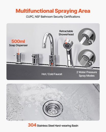 VEVOR Professional 304 Stainless Steel Dog Bathing Station, 50 inch Pet Grooming Tub w/Anti-Slip ramp, Storage Drawer, Cold Hot Faucet Showerhead, for Large & Medium & Small (Left Door, with Drawer)