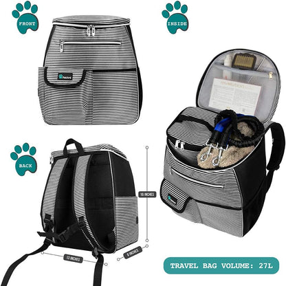PetAmi Dog Travel Bag Backpack, Airline Approved Dog Bags for Traveling, Puppy Diaper Bag Supplies, Pet Camping Essentials Hiking Accessories Dog Gift, Food Container, Collapsible Bowls, Stripe Black
