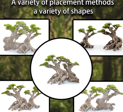 Novelsite Fish Tank Decor- Bonsai Trees with Faux Moss- Aquarium Rocks Aquascaping- Made of Sandstone, Goldfish Betta Fish Tank Decorations Hides Accessories