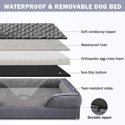 INVENHO Orthopedic Extra Large Dog Bed, XXL Waterproof Dog Sofa, Egg-Crate Foam Couch with Washable Removable Cover, Waterproof Lining and Nonskid Bottom