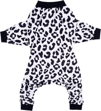 HDE Dog Pajamas One Piece Jammies Jumpsuit Pet Clothes Outfit Stretchy Lightweight Comfy Shirt Pjs for M-3XL Dogs Snow Leopard - 3XL