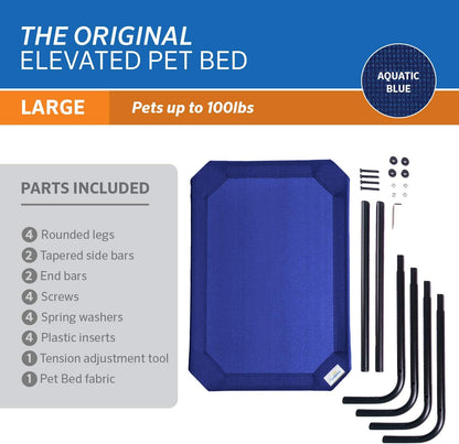 Coolaroo Original Elevated Dog Bed - Breathable Off-The-Ground Pet Bed with Cooling Fabric, Joint Relief & Moisture-Resistant Fabric, 100% Recyclable, Easy Clean, Aquatic Blue, Large