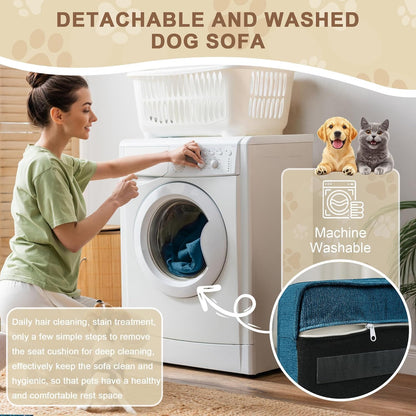 Dog Sofa Couch for Medium to Large Dogs, 31" Memory Foam Dog Couch with Washable Fabric, Removable Cushion, Sofa Bed for Medium and Large Dogs, Blue