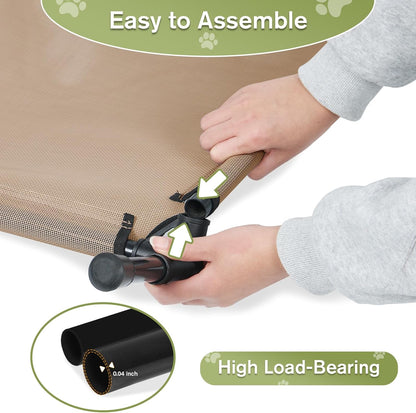 Elevated Dog Bed for Medium Dogs, Outdoor Cooling Raised Dog Beds Washable Pet Cot with Removable Mesh, Lifted Pets Hammock with Frame, Easy to Assemble, Brown, M