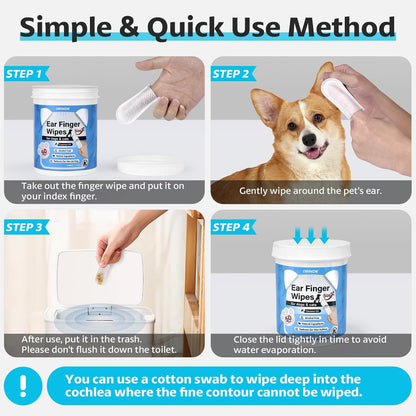 OBSEDE Extra Large 1.73" Dog Ear Wipes & Cat Ear Cleaner – Wider Finger Wipes for Quicker Easier Cleaning Soothes Itch Controls Odor Reduce Wax Regular Grooming Gentle Coconut Scent, 50 Count