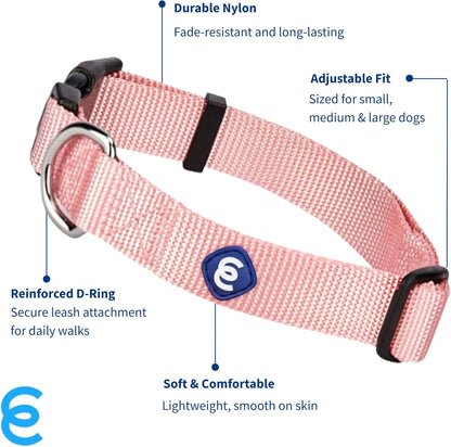 Blueberry Pet Essentials Small Dog Collar in Baby Pink | Adjustable & Eco-Friendly Durable Nylon Strap | Classic Collar for Small Dogs, Boy & Girl Pets