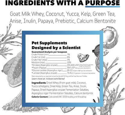 InClover Dog and Cat Dental Powder for Teeth Cleaning and Enamel and Gum Health, Natural Pet Supplement, Breath Freshener - Naturally Flush Away Tartar, No Brushing Necessary