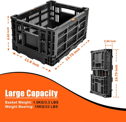 YEEGO DIRECT Bike Basket Rear, Folding Large Capacity Rear Bike Baskets, Collapsible Bicycle Storage Bike Milk Crate Rear Rack,Waterproof Cover for Shopping,Outings,Pets E-Bike Accessories (Black)