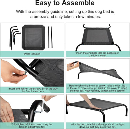 Cooling Elevated Dog Bed for Extra Large Dogs with Non-Slip Floor Protectors & Breathable Mesh, XL Raised Indoor & Outdoor Dog Cot Hammock, 54" L x 35.5" W x 8" Th, X-Large, Green