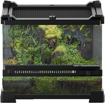 Woyrise Reptile Glass Terrarium Tank 8"x8"x5.7", Front & Top Opening Door Full View Visually Appealing Mini Reptiles or Amphibians Habitat, Stackable Enclousure for Small Reptiles