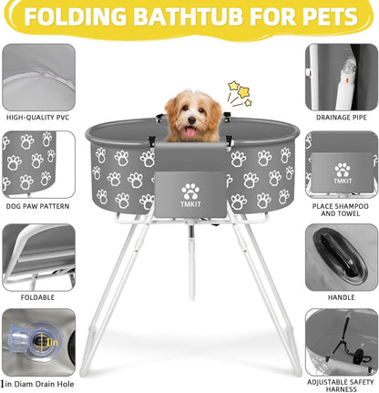 Dog Bathtub, Elevated Dog Bath Tub for Pet Bathing Shower and Grooming. Portable, Foldable with Safety Lock, Professional Pet Dog Washing Station for Small, Medium, Large Dogs Cats, No Backache