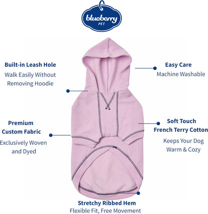 Blueberry Pet Essentials Dog Hoodie – 14 inch, Cotton‑Blend Sweatshirt with Hood, Pink Lilac, Machine‑Washable Small‑Dog Jersey