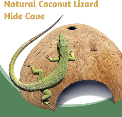 PINVNBY 2 PCS Natural Coconut Reptile Hideouts Lizard Coco Hut Hermit Crab Hut Aquarium Fish Hide Cave Spider Snail Climber Toys