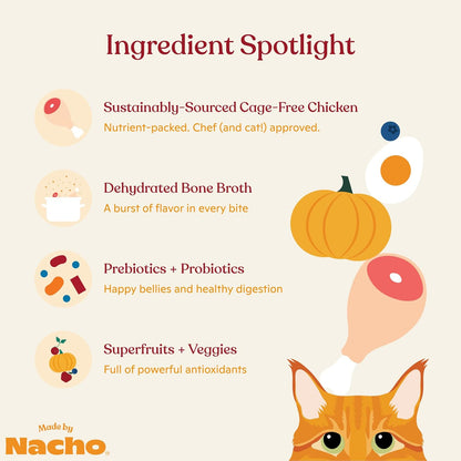 Made by Nacho Dry Cat Kibble 11lb Bag, High Protein and Grain-Friendly Premium Cat Food, Cage-Free Chicken & Pumpkin Recipe, Infused with Bone Broth for Hydration, Limited Ingredients, Single Bag