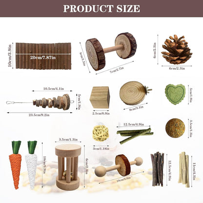 Hamster Toys Set,Guinea Pig Toys Small Animal Chewing Toy and Rat Cage Accessories, 16 Different,Hamster Small Animal Hideout ,Chinchillas, Gerbils, Rats, Rodents Teeth Care,Natural Molar Tools