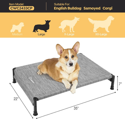 Veehoo Cooling Outdoor Dog Bed, Heavy Duty Elevated Pet Bed with Washable & Breathable Teslin Mesh, Non-Slip Silicon Feet, Dog Cot Bed with Support Hem, 35" x 22", Black Silver, CWC2433