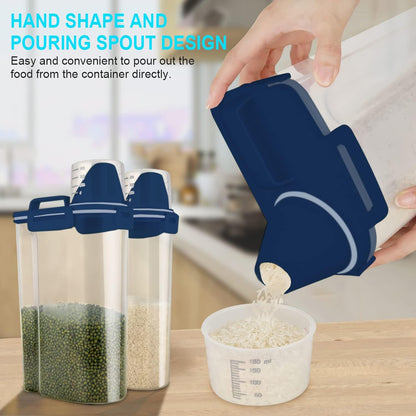 Rice Airtight Dry Food Storage Containers, BPA Free Plastic Storage Bin Dispenser with Pourable Spout, Measuring cup for Cereal, Flour and Baking Supplies Blue