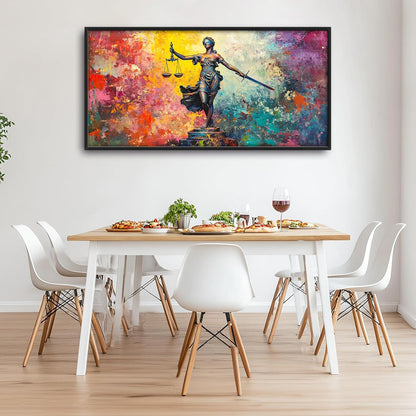 Extra Large Lady Justice Framed Wall Art for Living Room,Oversized Scales of Justice Pictures Wall Decor,Abstract Colorful Canvas Print Painting Modern Artwork Bedroom Office Bathroom 60L" x 30W"