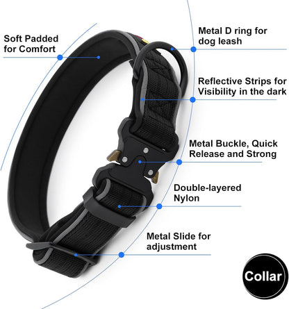 Plutus Pet Tactical Dog Collar, Reflective, Adjustable Heavy Duty Dog Collar, Soft Padded and Comfortable, for Small Medium and Large Dogs (Black, XS)
