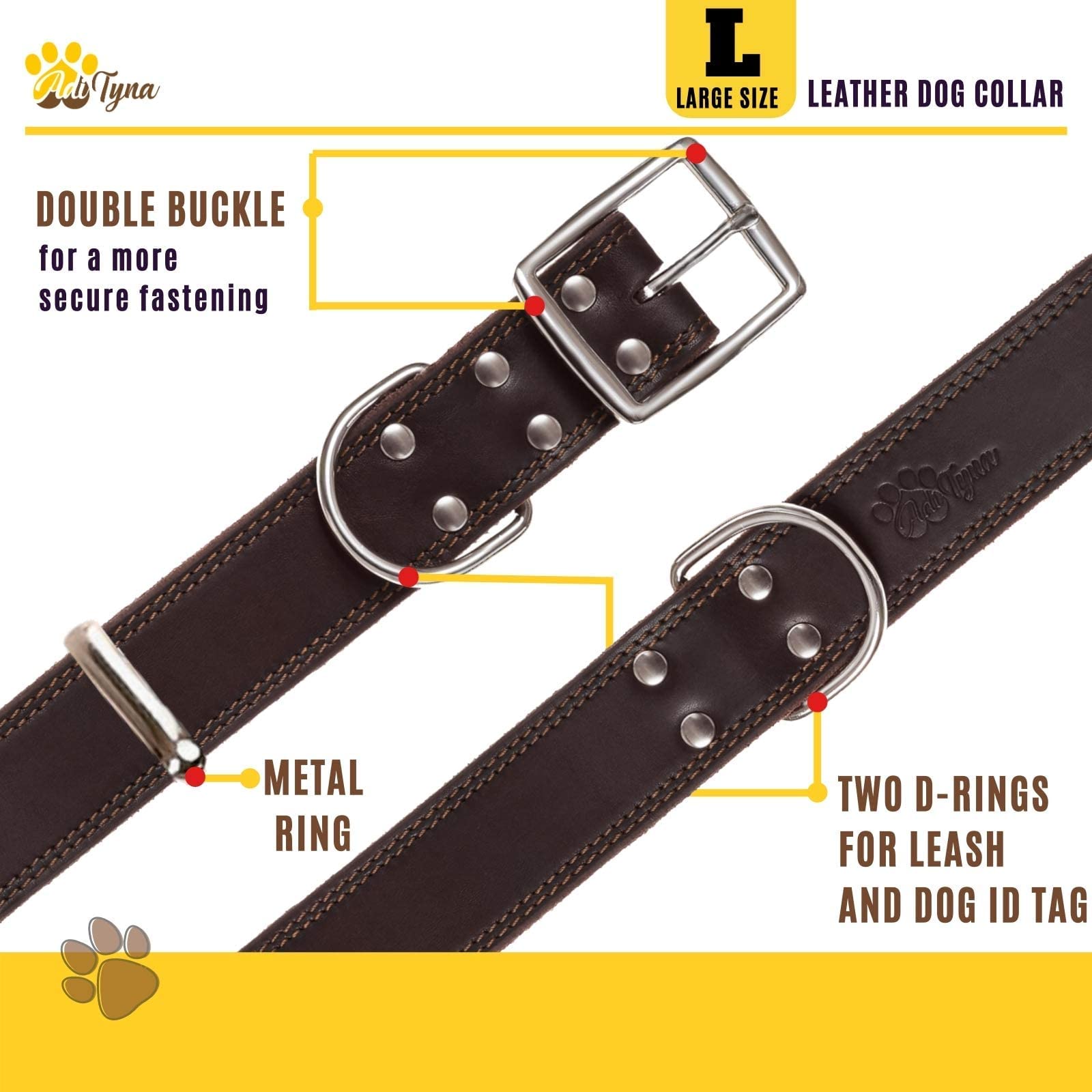 ADITYNA Heavy Duty Leather Dog Collar for Large Dogs. Chosen for real quality, fits naturally into