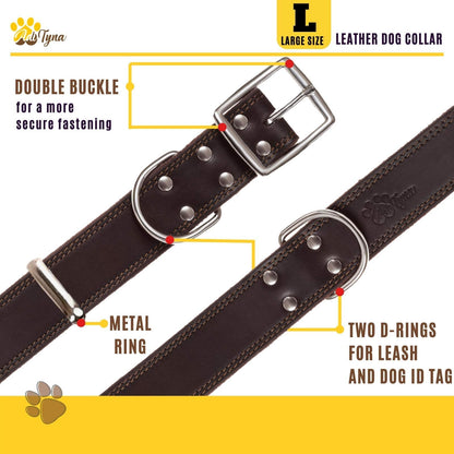 ADITYNA Heavy Duty Leather Dog Collar for Large Dogs. Chosen for real quality, fits naturally into