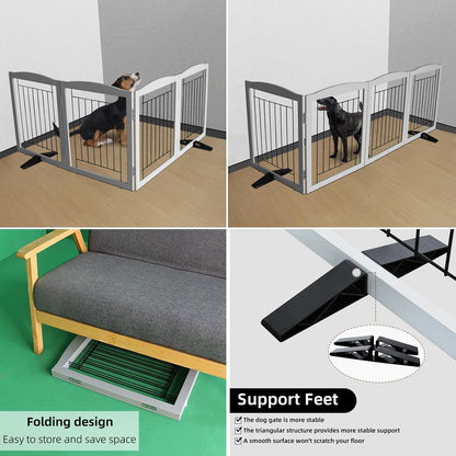 ZJSF Freestanding Dog Fence Indoor, Foldable Dog Gate for Doorways, Stairs or Hallways, Sturdy Wood Extra Wide Pet Gate with Support Feet for The House, Grey, 32 "Height-3 Panels