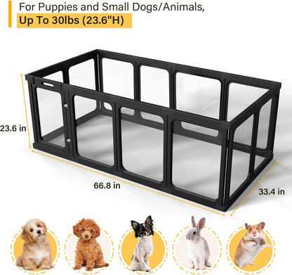 Clear Acrylic Dog Playpen, Dog Play Pen for Puppy Cat Rabbit Small Pet, Easy Assemble Pen, Preferable Small Cage, 23.6" H, 12Pcs, Black