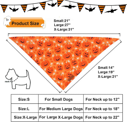 PTDECOR Halloween Dog Bandana, Reversible Holiday Pet Scarf, Multi Size, Triangle Puppy Halloween Bandanas for Medium Large Dogs Pets (Black & Orange, Large)
