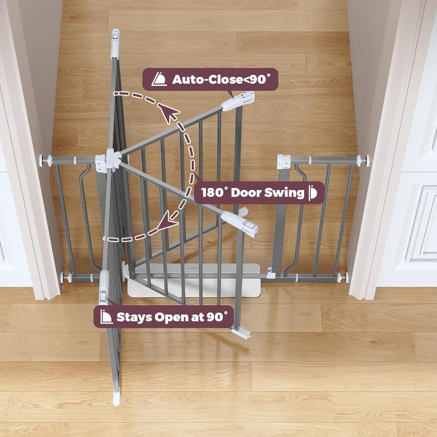 29"-40" Baby Gate for Stairs, Auto Close Stroller Friendly Dog Gate Indoor for Doorways, Pressure Mounted Baby Gate, Easy Walk Through Gate for Children & Pets, Grey