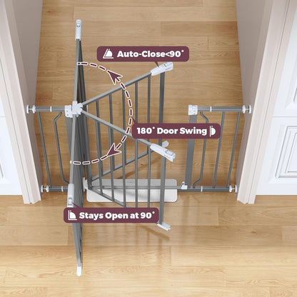 29"-40" Baby Gate for Stairs, Auto Close Stroller Friendly Dog Gate Indoor for Doorways, Pressure Mounted Baby Gate, Easy Walk Through Gate for Children & Pets, Grey