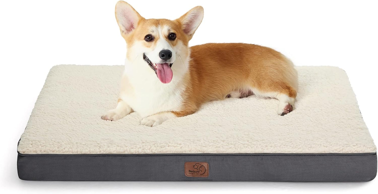 Bedsure Dog Bed Medium Size Dog - Orthopedic Flat Puppy Beds with Removable Washable Cover, Egg Crate Foam Pet Mat, Suitable for Pet Up to 35 lbs
