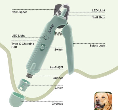 2-in-1 Dog & Cat Nail Clipper and Grinder,LED Lights & Safety Guard for Large Medium Small Dogs Cats Claw Trimmer,Claw Grooming Tool for for Cats and Small Dogs