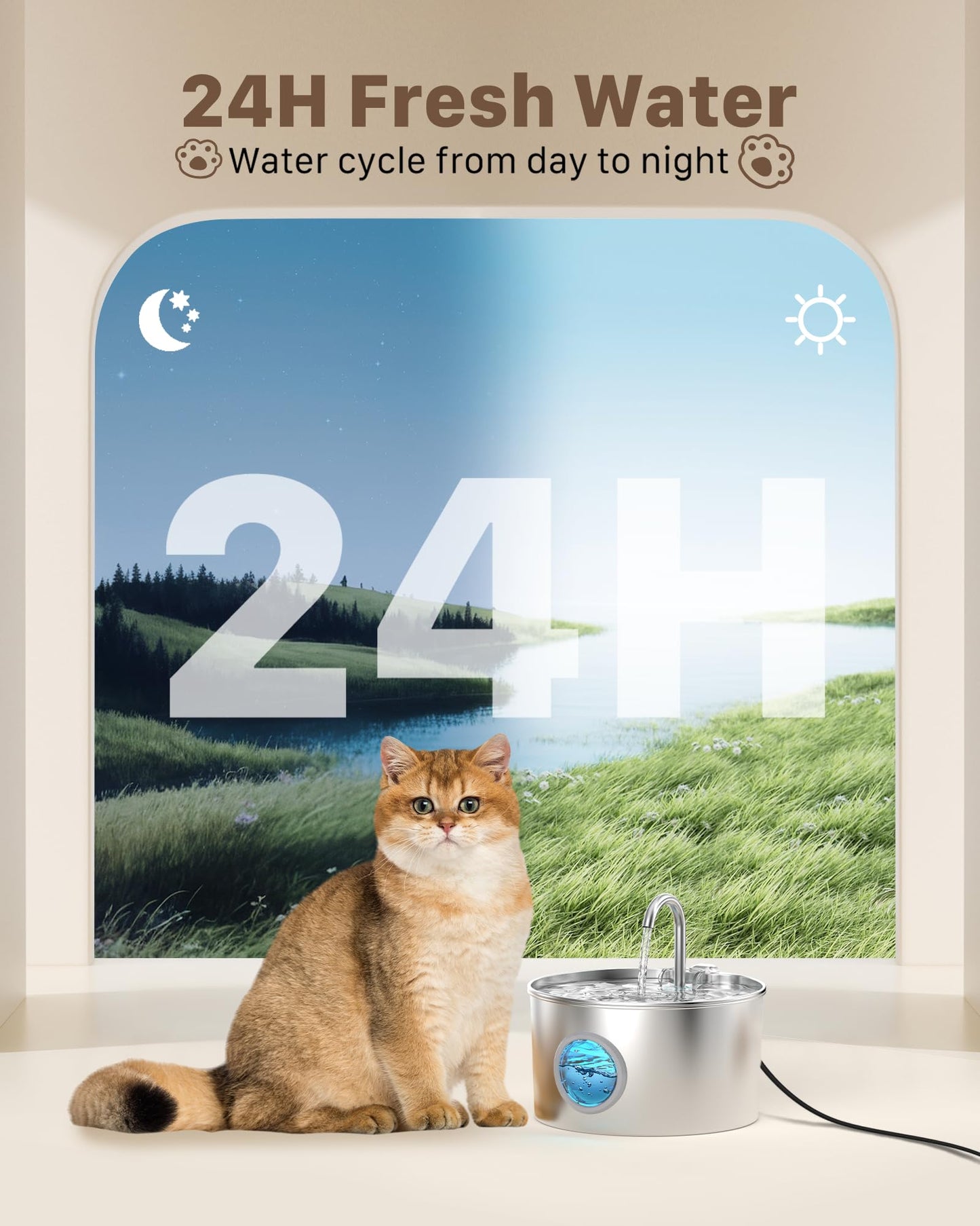 Cat Water Fountain Stainless Steel: 74oz/2.2L Cat. Chosen for real quality, fits naturally into