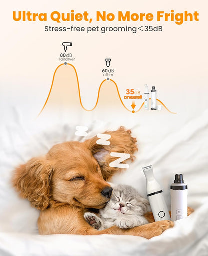 oneisall Dog Nail Grinder and Paw Trimmer Kit 2 in 1 Quiet Rechargeable Electric Pet Nail Grinder with 2 LED Lights and Cordless Dog Grooming Safe Clippers
