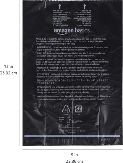 Amazon Basics Dog Poop Leak Proof Bags with Dispenser and Leash Clip, Unscented, 300 Count, 20 Pack of 15, Black, 13 x 9 Inch