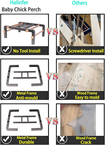 Large Bird Table Training Perch for African Grey Macaw Amazon Parrot, Heavy-Duty Metal Ladder No Tool Install Rustproof Bird Roosting Wooden Bars for Exercise and Play Climb for Fun